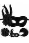 Black Feathered Venetian Mask with Floral Detail Lace Embroidered Party Costume Mask - 3