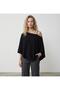 Women's Black Poncho Off-Shoulder Blouse Made of 97% Cotton Fabric - 3