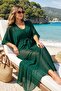 Emerald Green Lycra Seamless Edge Beach Dress - 3