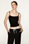 Urbania Women's Soft and Flexible Fabric Strappy Drawstring Black Tank Top - 5