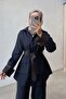 Double Color Garnished Denim Set - Navy Blue - 4