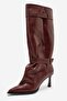 Marcella Burgundy Belted Women's Thin Heeled Boots - 8