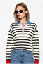 Women's Black-Blue Polo Collar Buttoned Striped Oversize Knitwear Sweater 2755 60286484 - 2