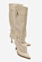 Marcella Ecru Belted Women's Thin Heeled Boots