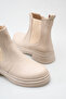 Women's Beige Leather Side Elastic Daily Boots - 2