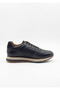 Navy Blue Genuine Leather Eva Sole Men's Sneaker Sports Shoes - 3477