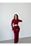 Burgundy Buckle Detailed Blouse Skirt Set - 3