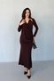 Brown Buckle Detailed Shawl Long Sleeve Dress