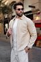 Beige Zippered Lined Cashmere Men's Jacket E7207 - 3