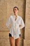 Women's White Lace Detailed Buttoned Tie-Up Shirt - 5