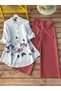 Baby Pink Butterfly Print Tunic Palazzo Set - NJF7855 | Baby Pink-Size:S-36-Inches