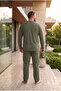 Interlock Fabric Collar Buttoned Long Sleeve Plus Size Men's Pajama Set 8587 - 5