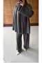 Women's Knitwear 3-Piece Set |   Knitted Patterned Tunic Pants Shawl Detailed Belted Hijab Top and Bottom Set Combination - 3