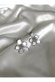 Women's Silver Color Stone and Pearlescent Flower Model Steel Earrings - 2