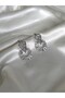 Women's Silver Color Stone Ringed Steel Earrings - 2