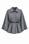 Belted Women's Wool Checked Poncho - Gray