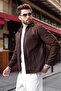 Brown Zippered Lined Cashmere Men's Jacket E7207
