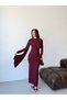 Burgundy Shawl Detailed Gathered Long Dress - 2
