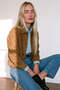 Camel Shirt Collar Buttoned Lined Suede Jacket