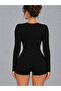 Long Sleeve V-Neck Buttoned Shorts Pajama Jumpsuit - 4