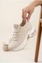 Women's Knitwear Sock Sneaker Air Cushioned Thick Sole Lace-Up Comfortable Walking and Sports Shoes Stone Detailed Casual Sneaker