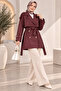 Women's Lined Belted Pocketed Double-Breasted Short Trench Coat - 6