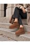 Women's Tan Mini Suede Sheepskin High Thick Sole Winter Boots - 4