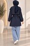 Women's Lined Belted Pocketed Double-Breasted Short Trench Coat - 3
