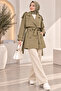 Women's Lined Belted Pocketed Double-Breasted Short Trench Coat - 6