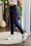 Women's Sweatpants with White Stripes on the Sides and Lace-Up Waist in Navy Blue - 3
