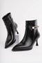 Liora Women's Gold Buckle Detailed Pointed Toe Heeled Boots - 3