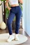 Women's Sweatpants with White Stripes on the Sides and Lace-Up Waist in Navy Blue - 2