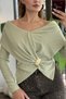 Women's Long Sleeve Madonna Collar Blouse Green - 5