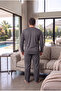 Interlock Fabric Front Buttoned Long Sleeve Plus Size Men's Pajama Set 8586 - 5