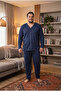 Interlock Fabric Front Buttoned Long Sleeve Plus Size Men's Pajama Set 8586 - 2