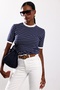 Navy Blue Striped Short Sleeve Knitwear - 2