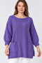 Women's Italian Style Oversized Knitwear Blouse with Bat Sleeves and Side Slits with Pocket Detail