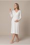 Women's Ecru Lace Long Sleeve Maternity Nightgown Set for Easy Breastfeeding - 4