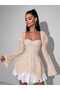 Women's Lace Fabric Corset Look Spanish Sleeve Ruffle Skirt Mini Dress - 3