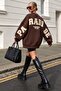 Women's Oversize Sweatshirt Paradise Varsity Embossed Printed Brown – Crew Neck, 3 Thread Count - 2