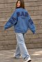 Women's Oversize Sweatshirt Paradise Varsity Embossed Printed Marine – Crew Neck, 3 Thread Raising Threads - 3