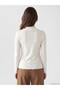 Two Mt Shop Quality Lcw Modest Ecru Camisole Striped Tight & Slim Long Sleeve Women's Bodysuit - 4