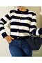 Gold Button Detailed Crew Neck Striped Trendy Basic Women's Cardigan - 4
