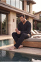 Interlock Fabric Front Buttoned Long Sleeve Plus Size Men's Pajama Set 8586 - 4