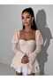 Women's Lace Fabric Corset Look Spanish Sleeve Ruffle Skirt Mini Dress