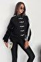 Women's Zippered Chinese Button Detailed Striped Sweatshirt
