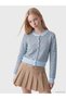 Xside Blue Knitwear Striped Short Women's Cardigan with Nevavm Difference - 3