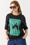 Black Cotton Textured Crew Neck Short Sleeve Oversize Comfortable Fit Front Printed T-Shirt - 2