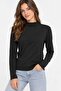 Black Cotton Flexible Lycra Fabric Turtleneck Long Sleeve Slim Fit Knitted Basic Blouse - 2