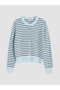 Xside Blue Knitwear Striped Short Women's Cardigan with Nevavm Difference - 6